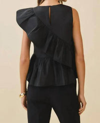 Tcec - Cascading Ruffle Panels Drape Detail Peplum Top