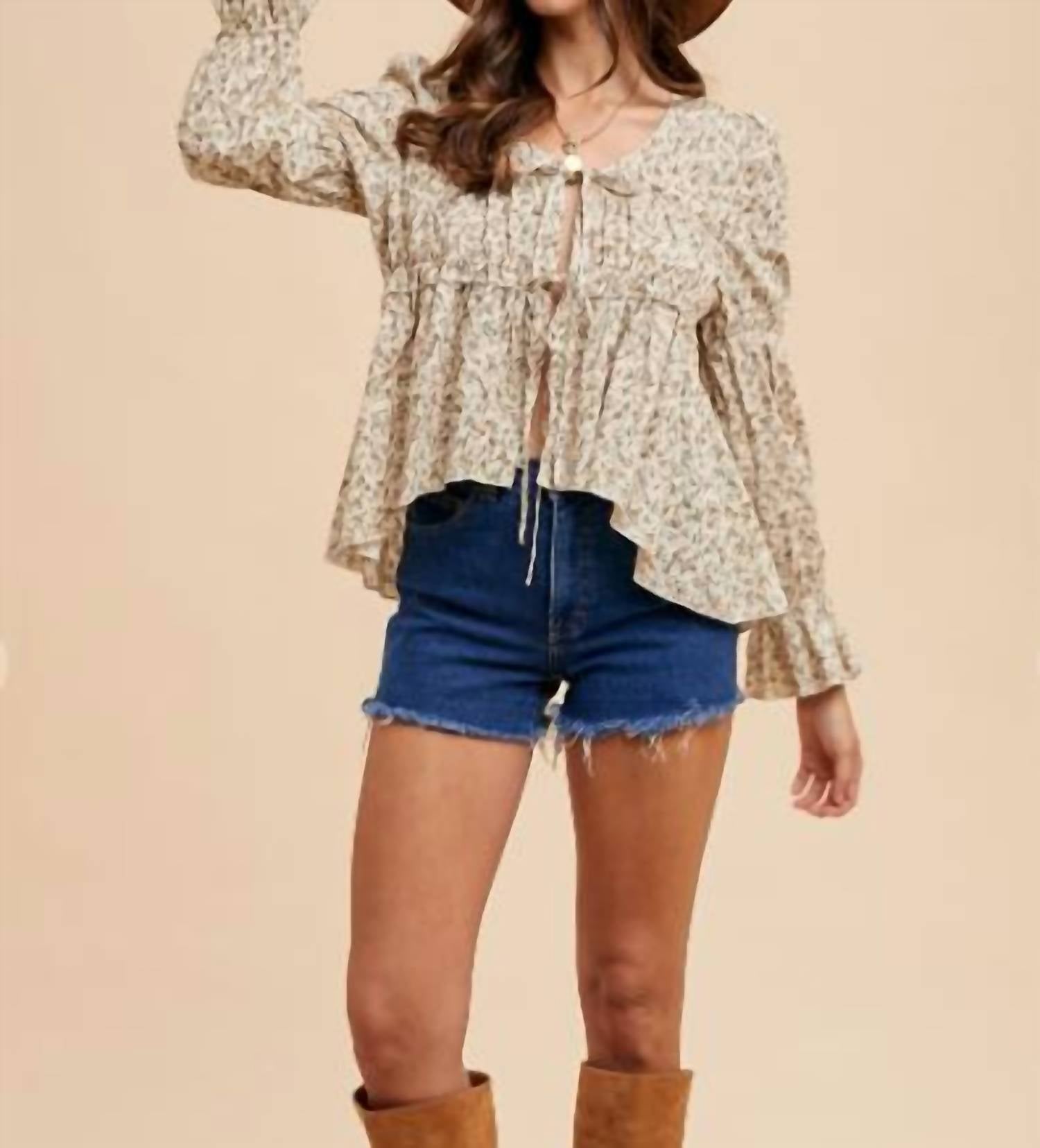 AnnieWear Audrina Top in beige - women's blouse - detail view