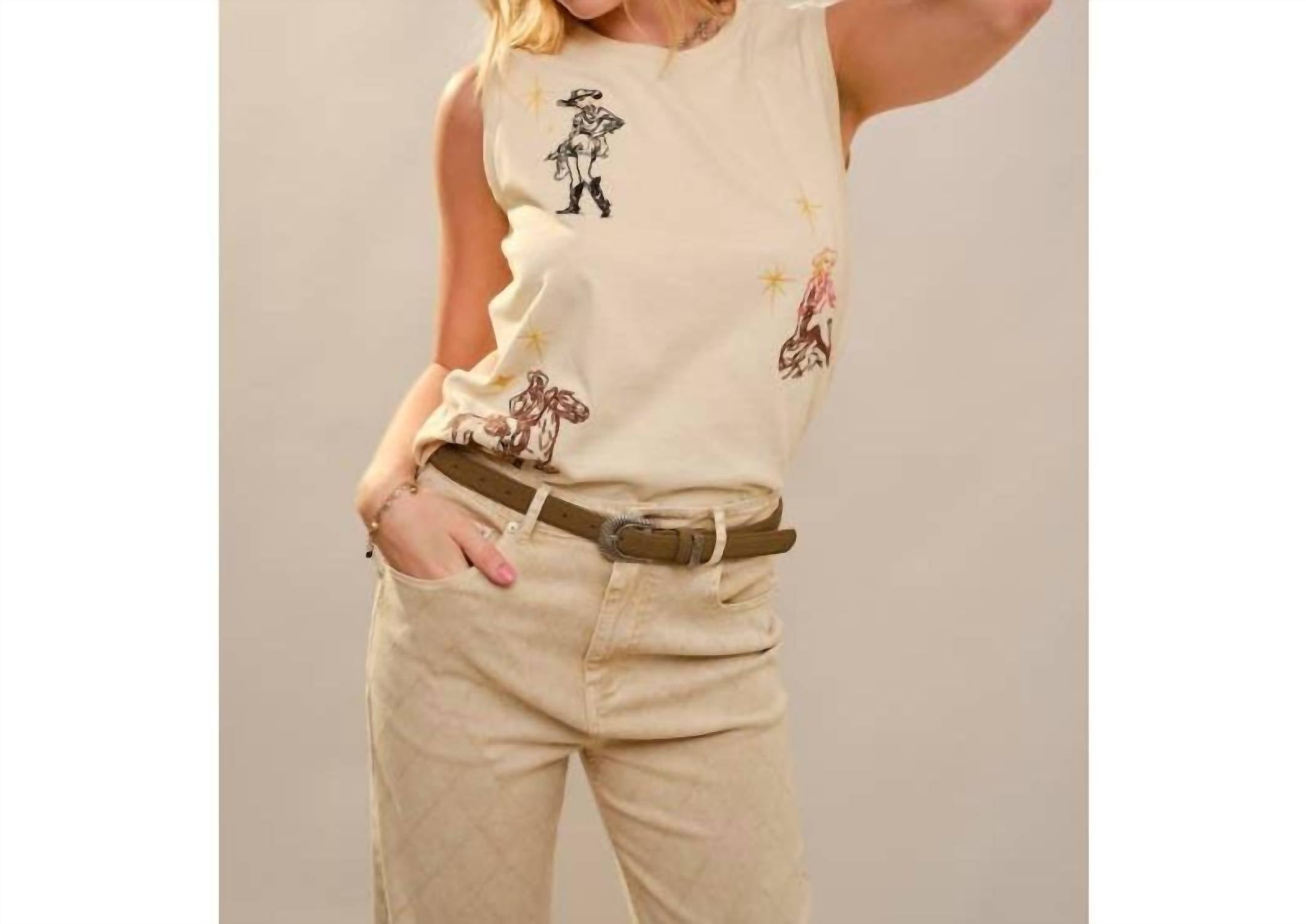 Bns - Embroidered Western Sleeveless Top