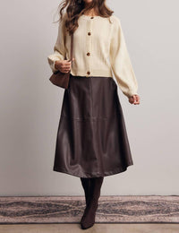Forte - Faux Leather A-line Midi Skirt