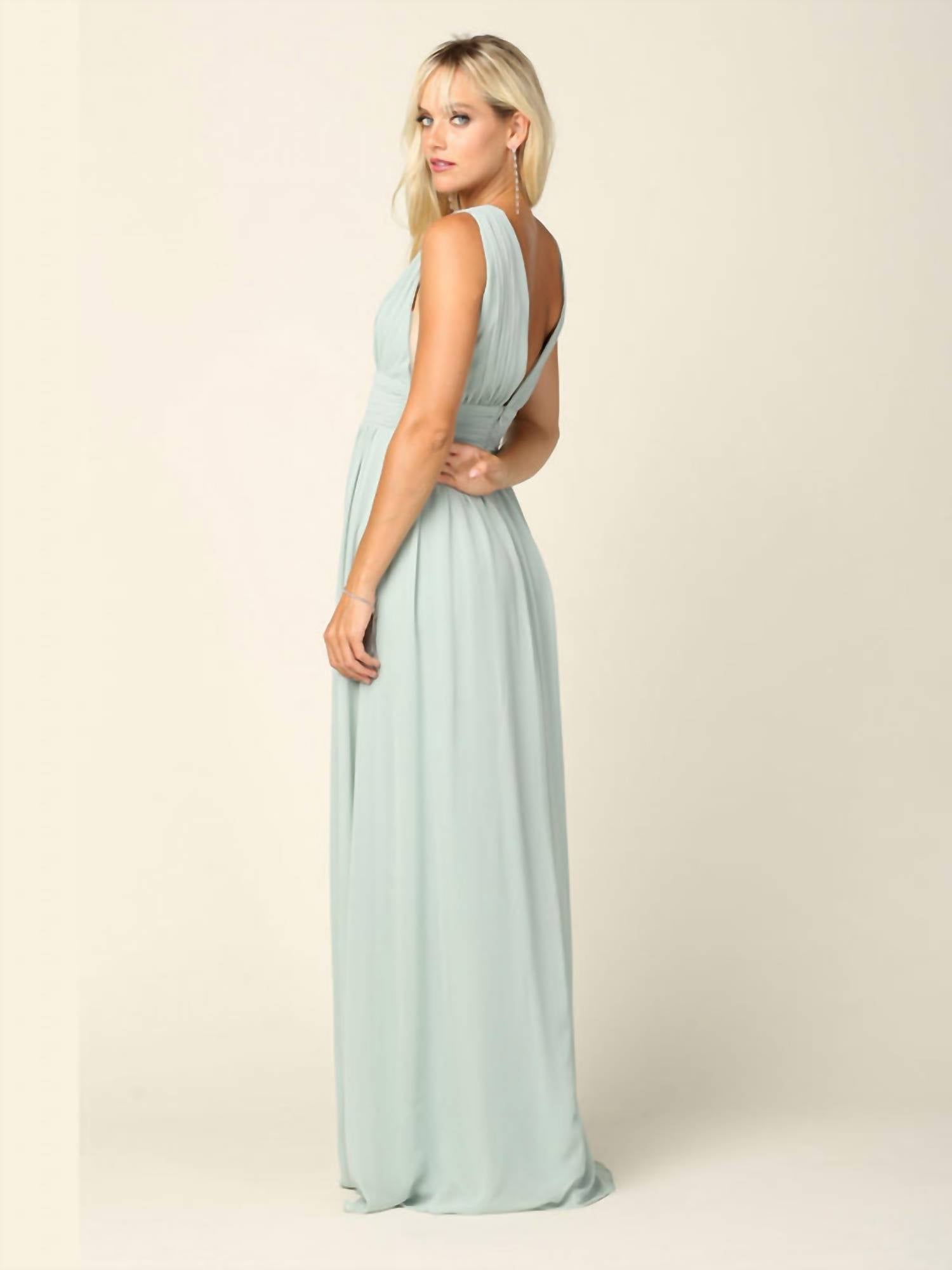 Eva Long Sleeveless Formal Bridesmaids Slit Dress in sage - women's dress - alternate view