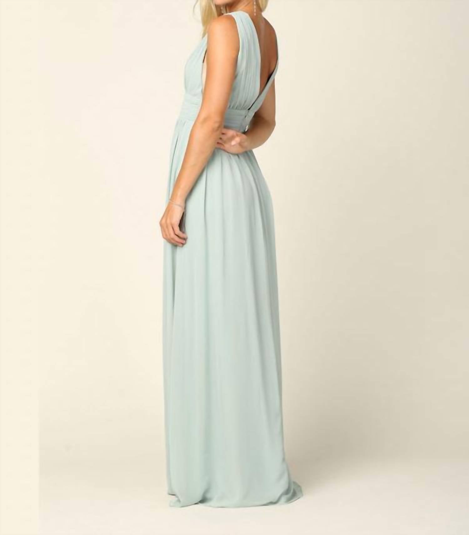 Eva Long Sleeveless Formal Bridesmaids Slit Dress in sage - women's dress - detail view