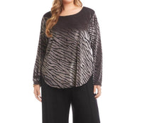 Karen Kane Long Sleeve Velvet Burnout Shirttail Top - Plus in zebra - women's shirt