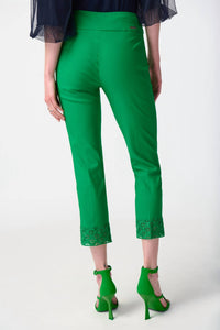 Joseph Ribkoff Slim Cropped Lace Trouser in green - women's pants - alternate view