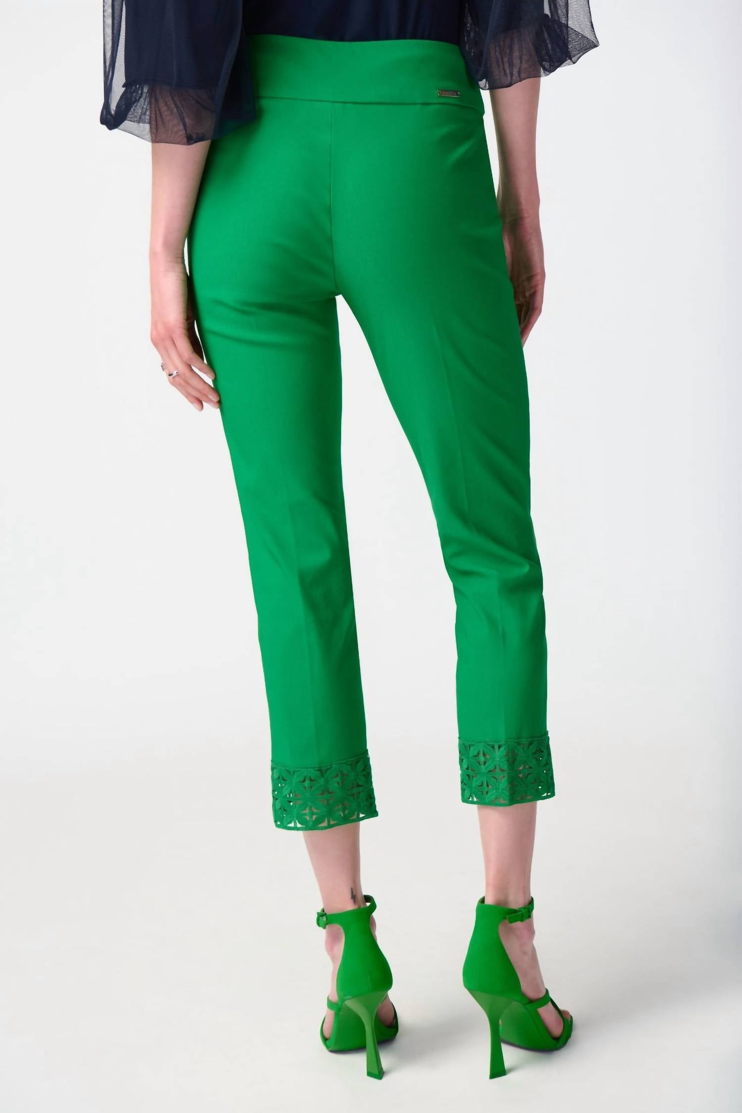 Joseph Ribkoff Slim Cropped Lace Trouser in green - women's pants - alternate view