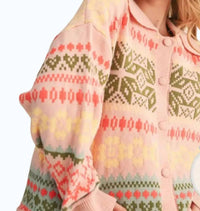 &merci Ribbed Collared Neckline Cardigan in blush pink - women's cardigan - alternate view