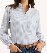 Tyler Boe - Gwen Pinstripe Ruffle Neck Shirt
