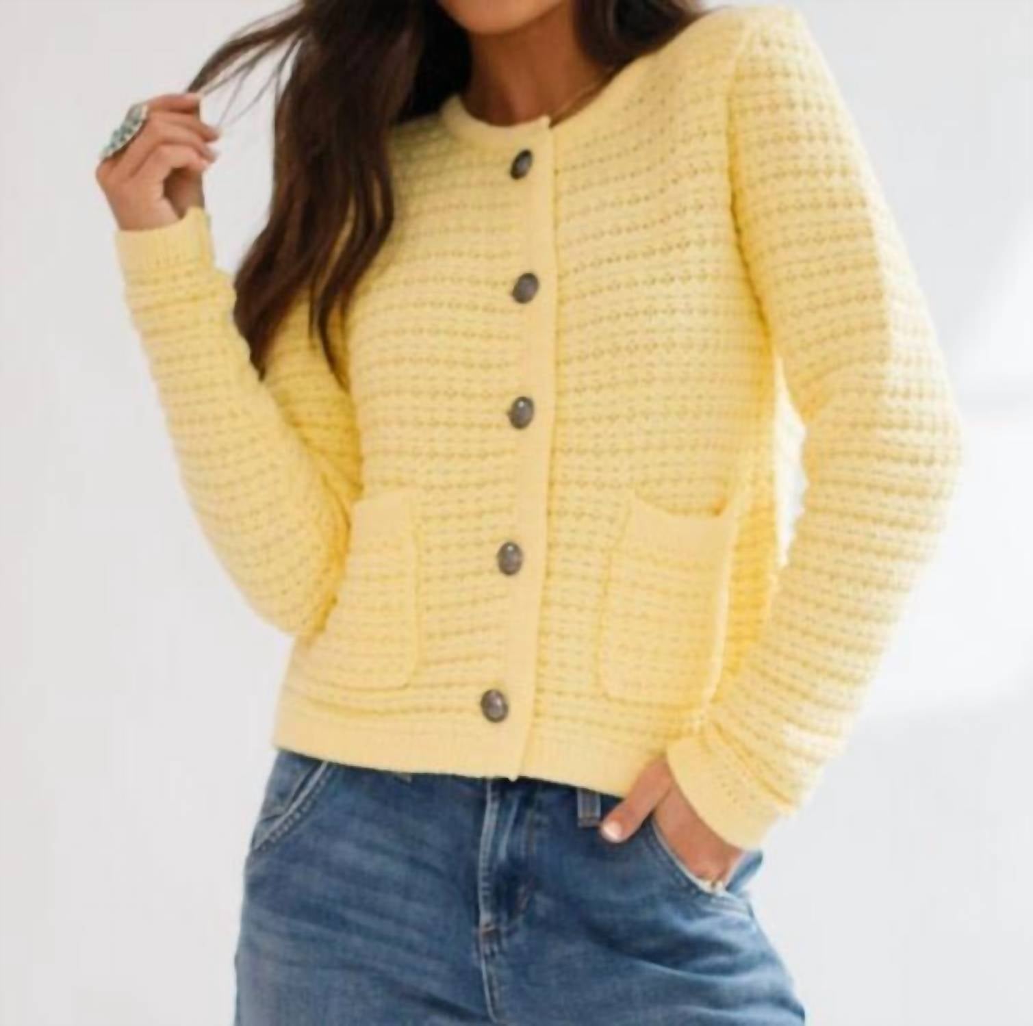 DEAR JOHN DENIM Cambria Old Money Cardigan in pale banana - women's cardigan - view 5