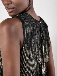 APRICOT Sequin Stripe Fringe Shell Top in black - women's blouse - alternate view
