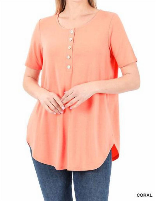 Zenana - Short Sleeve Dolphin Hem Shell Button Up Top