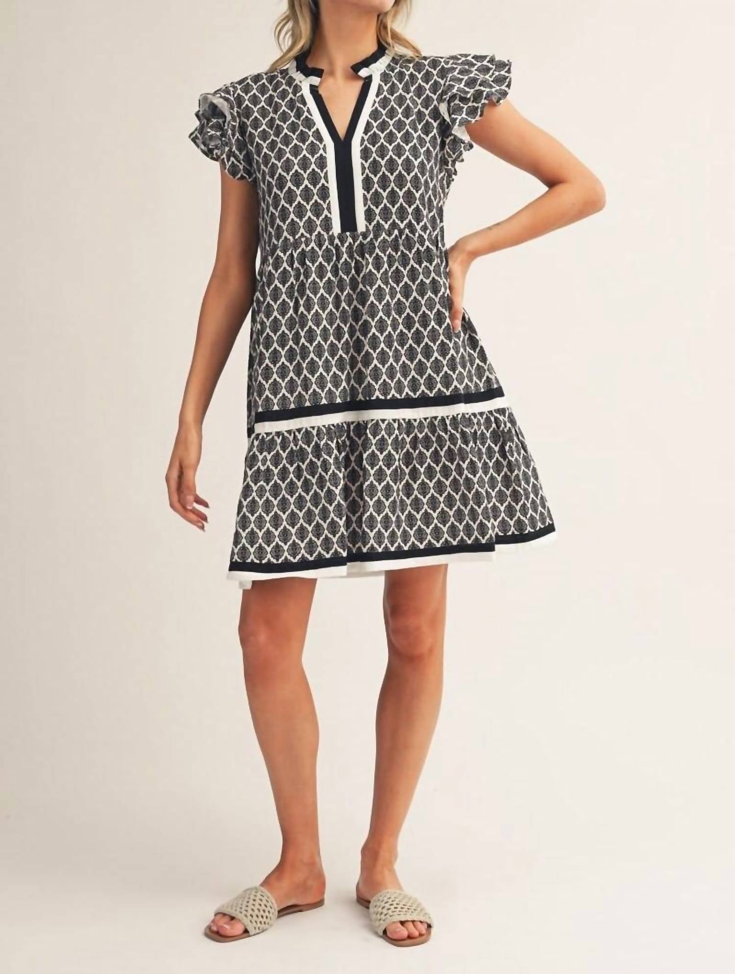 Jodifl - Layered Ruffle Sleeves Baroque Print Tiered Dress