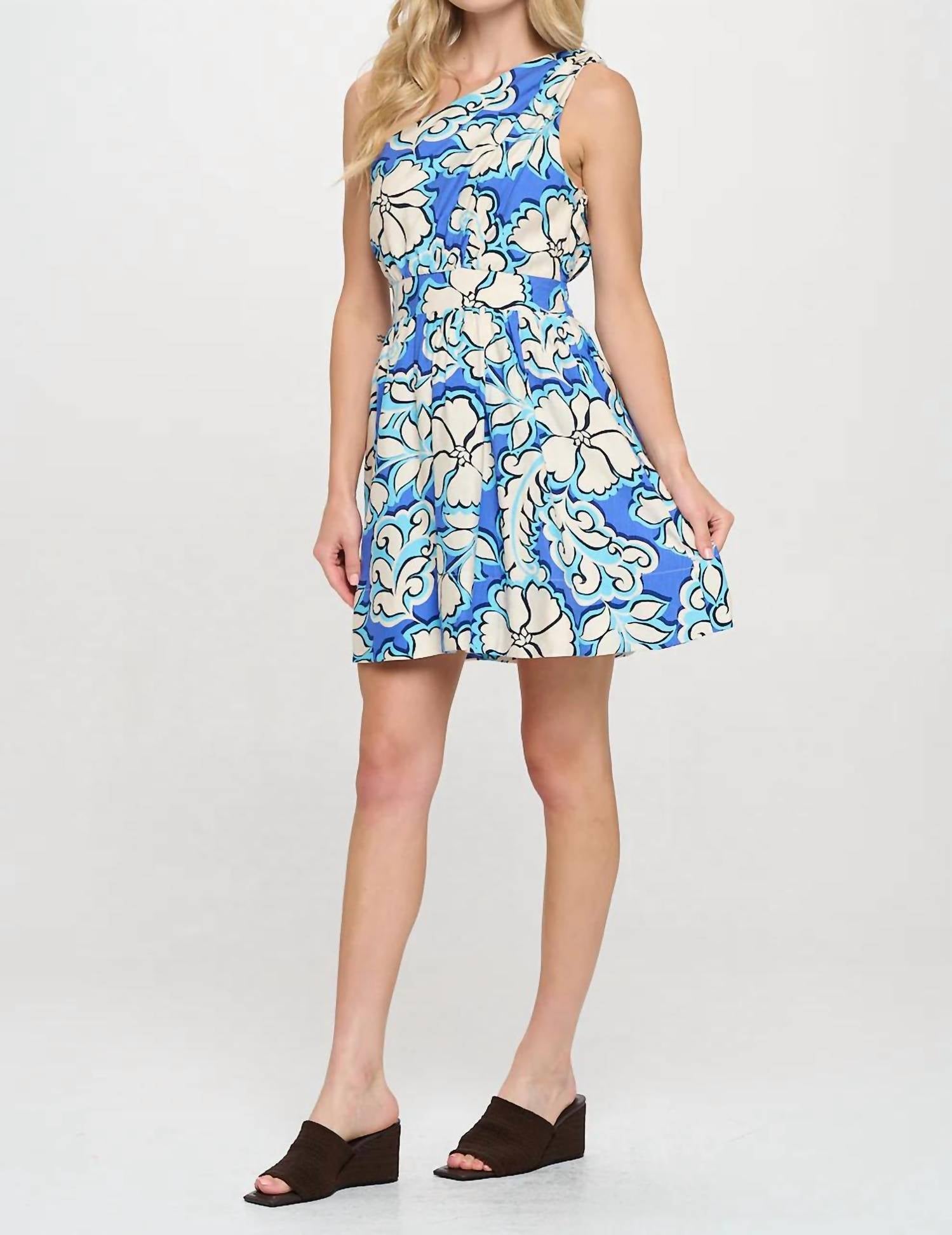 Meet Me In Santorini - Hannah Tropical Floral Print One Shoulder Mini Dress