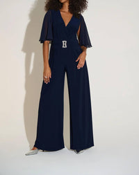 Joseph Ribkoff - Ruched Flutter Cape Sleeve Jumpsuit
