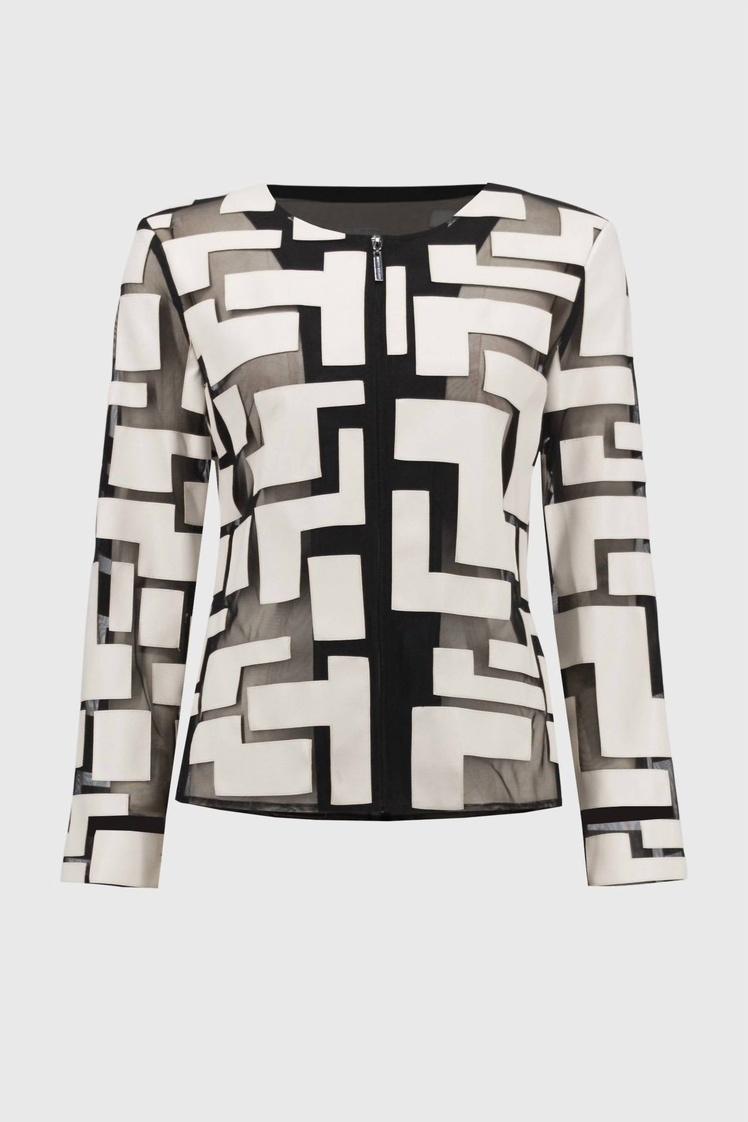 Joseph Ribkoff - Mesh And Leatherette Fitted Jacket