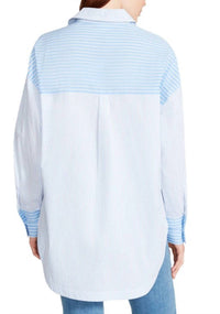 STEVE MADDEN Poppy Button Front Shirt in blue - women's long sleeve top - detail view
