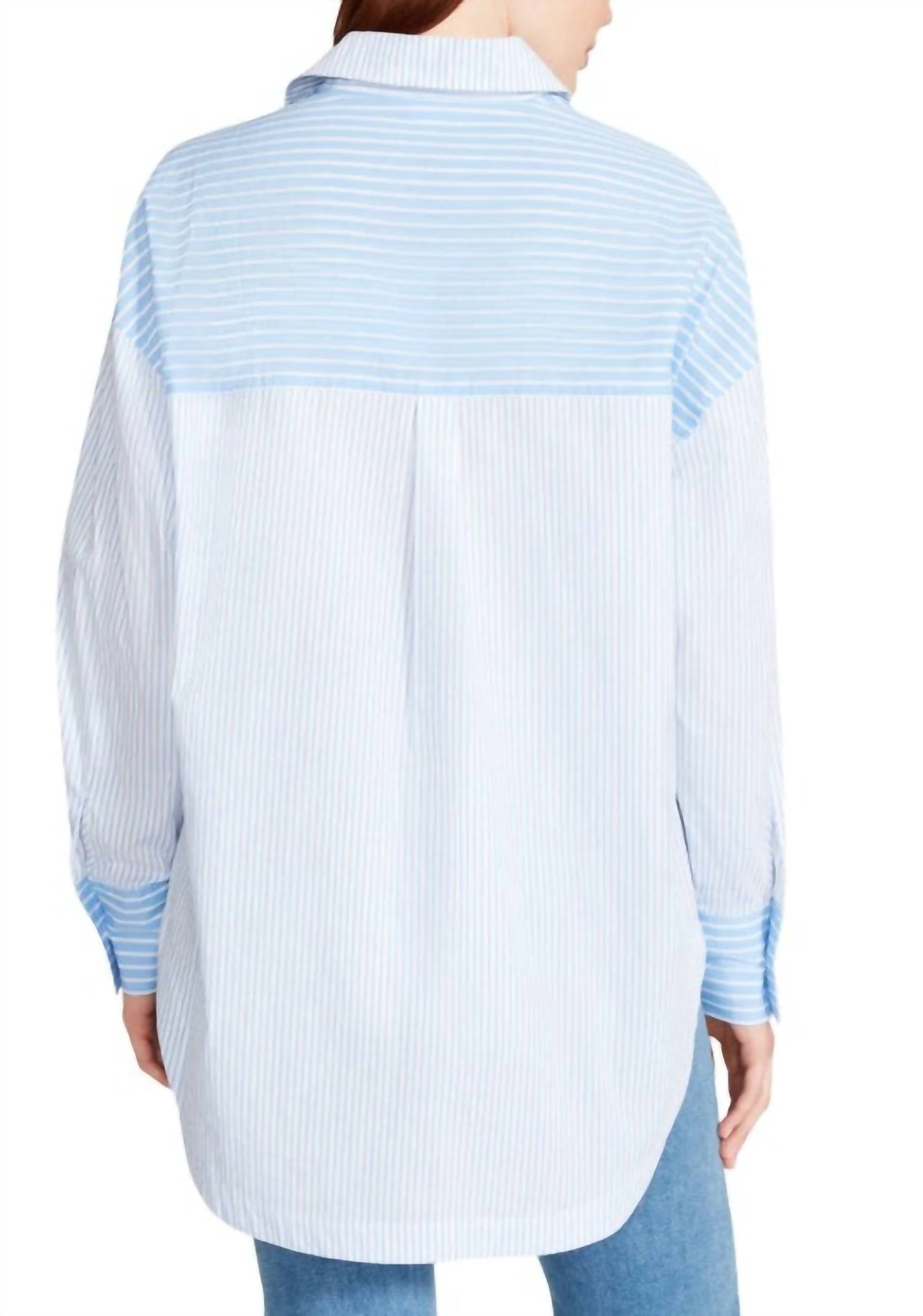 STEVE MADDEN Poppy Button Front Shirt in blue - women's long sleeve top - detail view