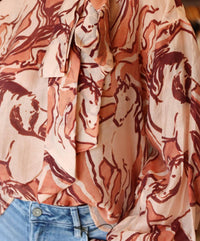 STEVE MADDEN Sutton Horse Abstract With Bow Top in sorrel horse - women's blouse - detail view