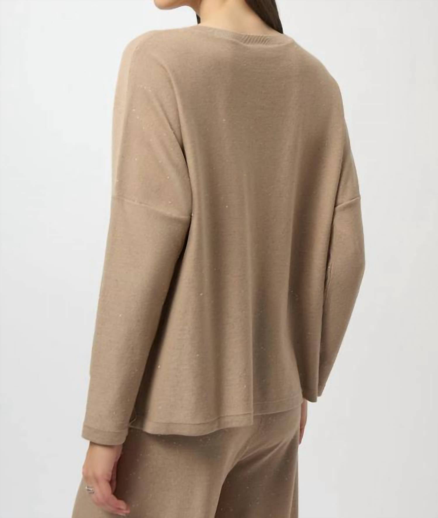 Joseph Ribkoff V-neck Jewel Embellished Knit Pullover in fawn - women's sweater - detail view