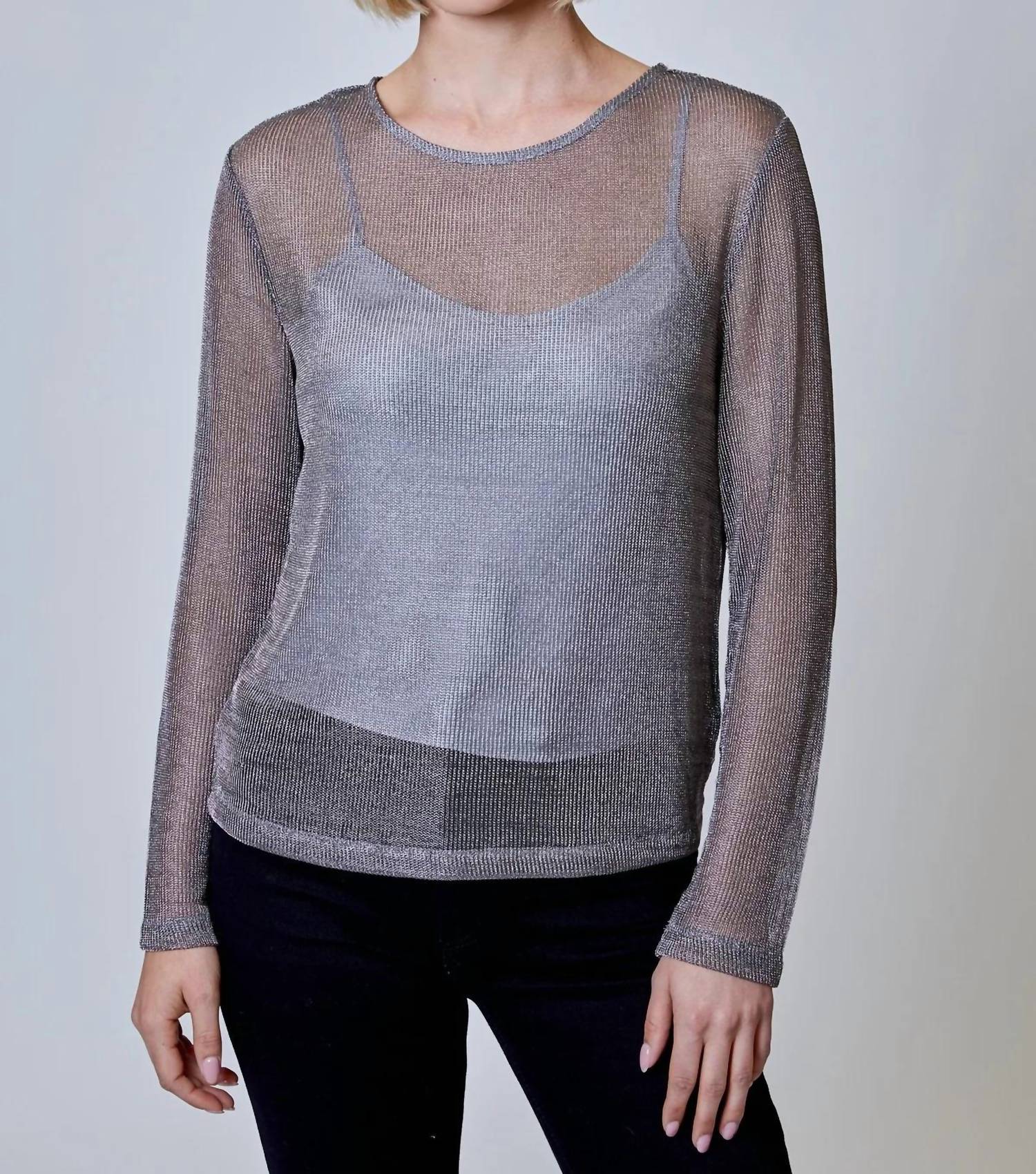 Design History - Metallic Long Sleeve Mesh Top