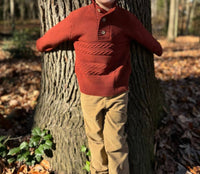 ME & HENRY Kid's Long Sleeve Cable Sweater in red - kids' sweater - detail view