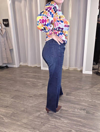 APNY Crop Raw Hem Wide Leg Jeans in blue - women's pants - detail view