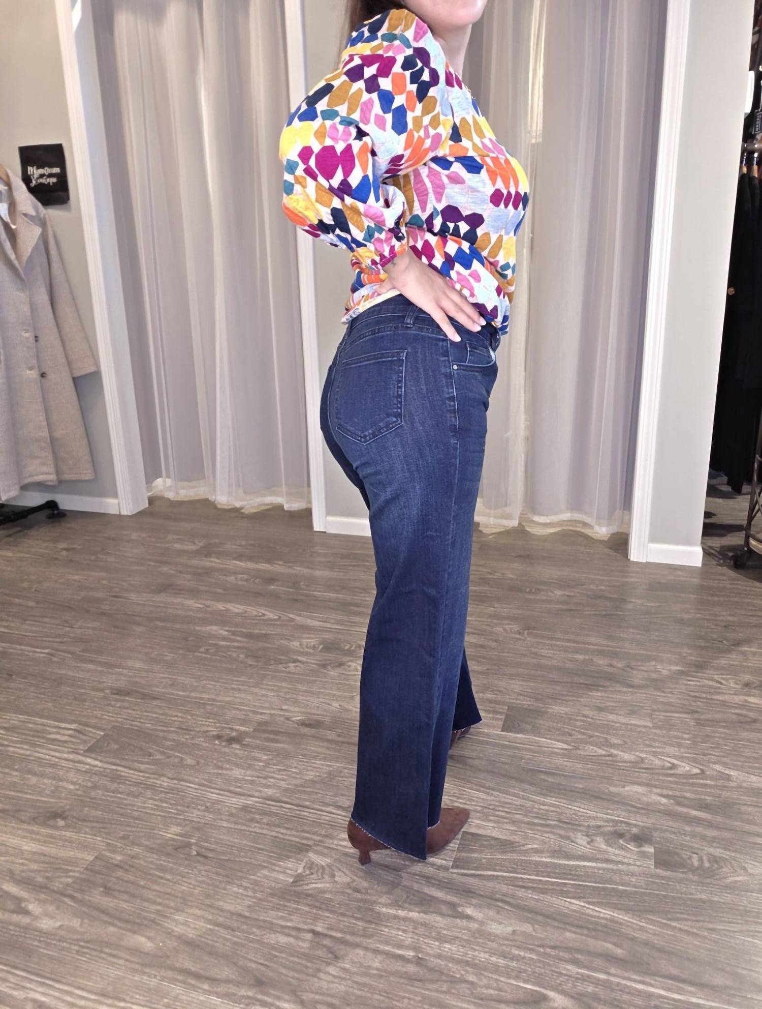 APNY Crop Raw Hem Wide Leg Jeans in blue - women's pants - detail view