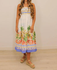 Skies Are Blue - Talli Tropical Scenic Print Sleeveless Midi Dress