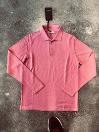 Crossley Men's Long Sleeve Wool Knit Polo in pink - men's long sleeve top