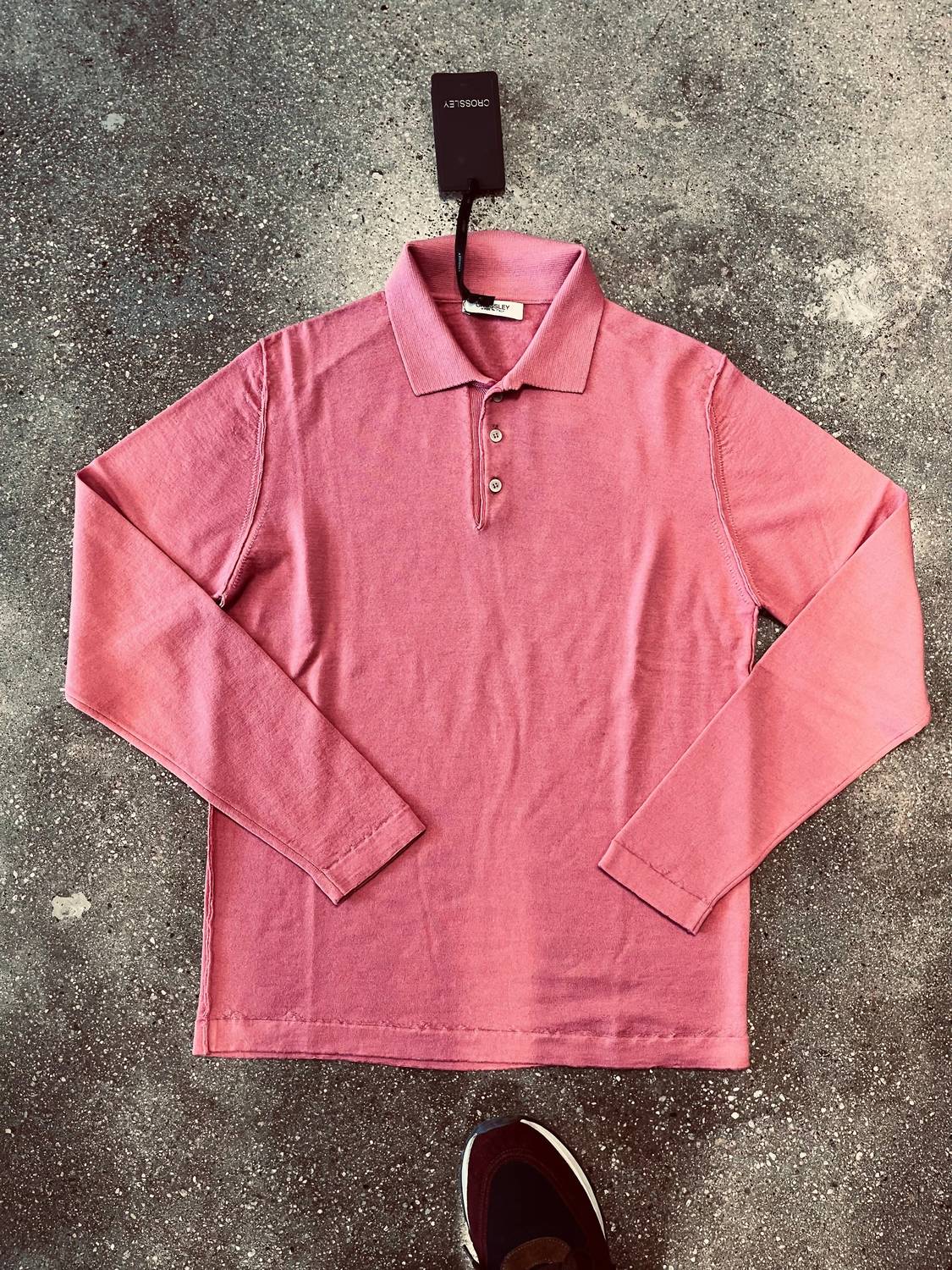 Crossley Men's Long Sleeve Wool Knit Polo in pink - men's long sleeve top