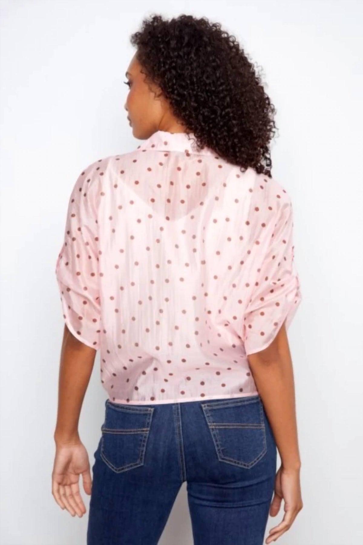 Charlie B - Roll Up Sleeve Front Tie Blouse