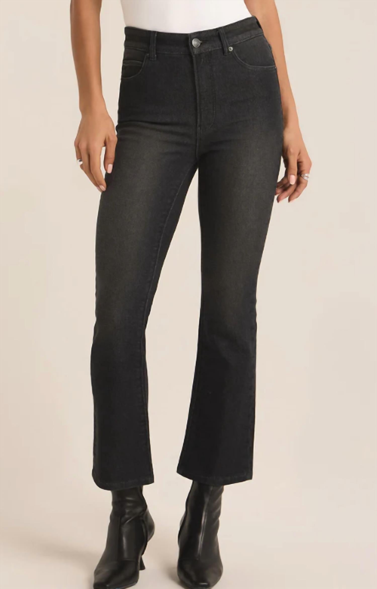 Z Supply Lia Denim Ankle Kick Flared Jeans in black sand - women's jeans