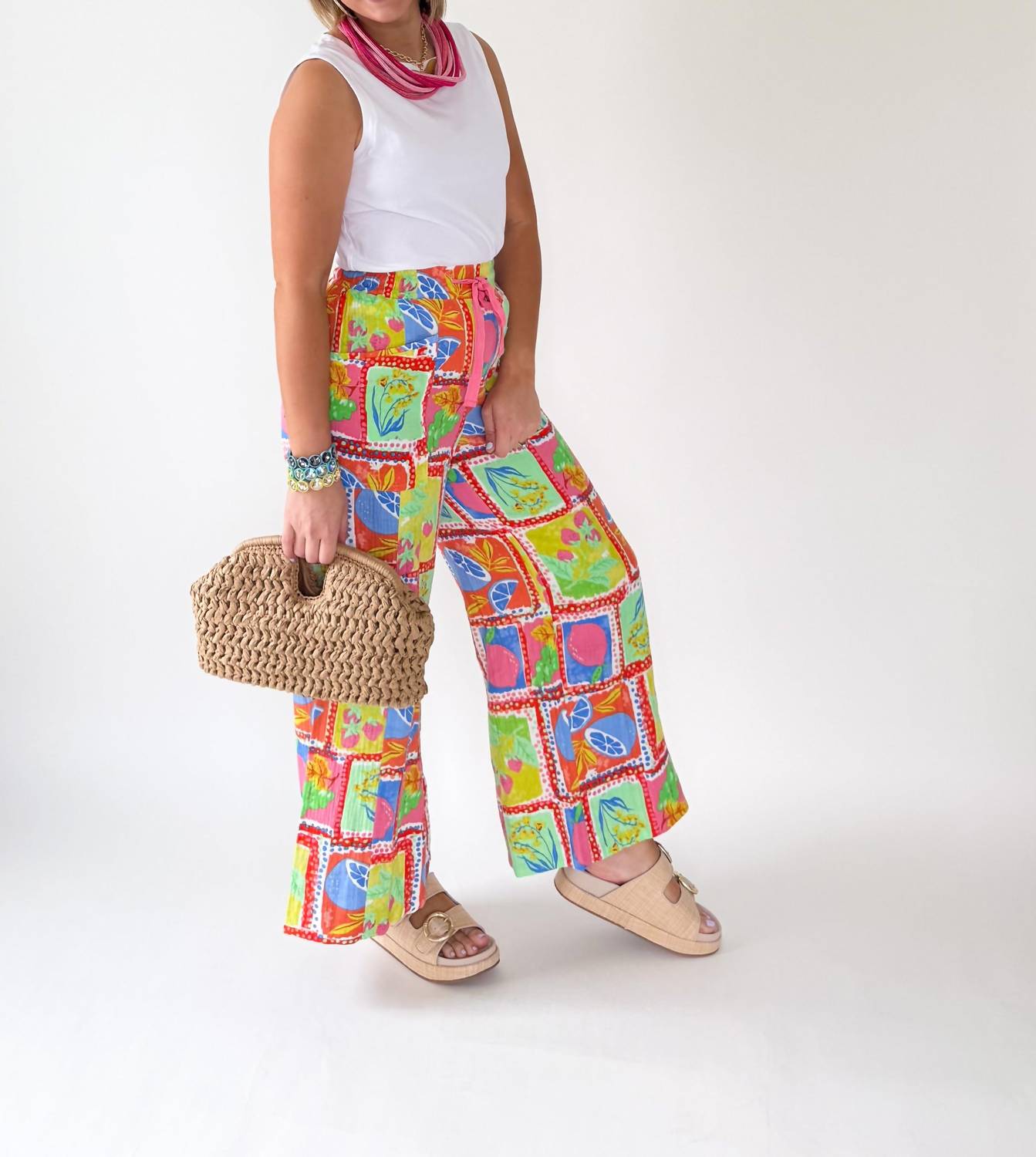 Karlie Fruit Gauze Smock Pant in lime - women's pants - alternate view