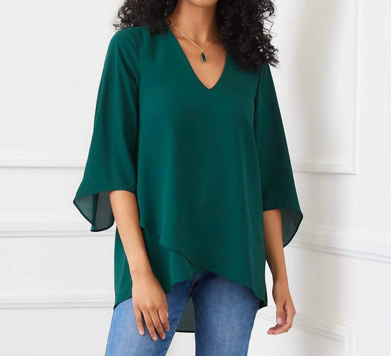 Karen Kane - Bracelet Sleeve Asymmetric Top - Petite