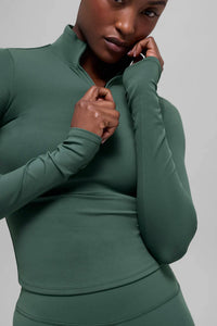 ALO YOGA Softsculpt Precision 1/4 Zip Long Sleeve Top in clover green - women's long sleeve top - view 4