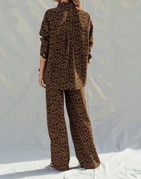 Urban Daizy - Print Set–oversized Button-up Shirt & Relaxed Pants Set