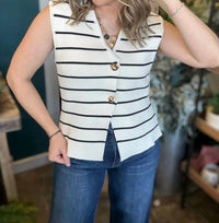 She + Sky - Striped Button Front Sweater Vest