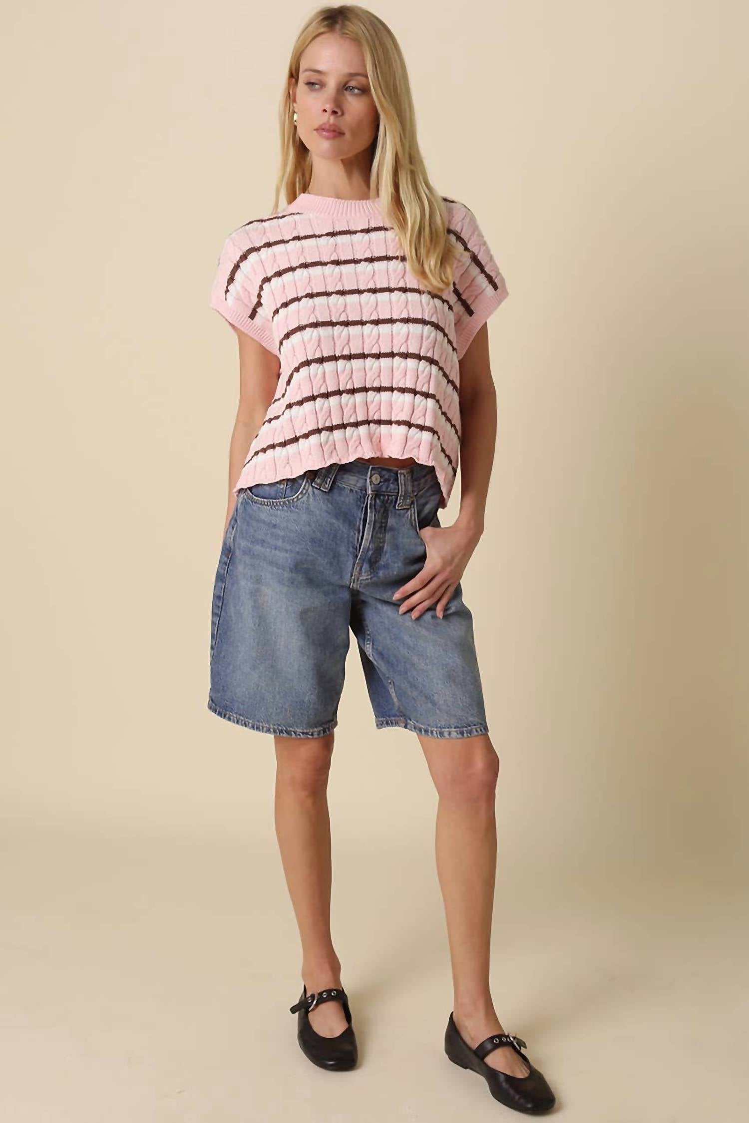Olivaceous - Laci Striped Textured Knit Vest