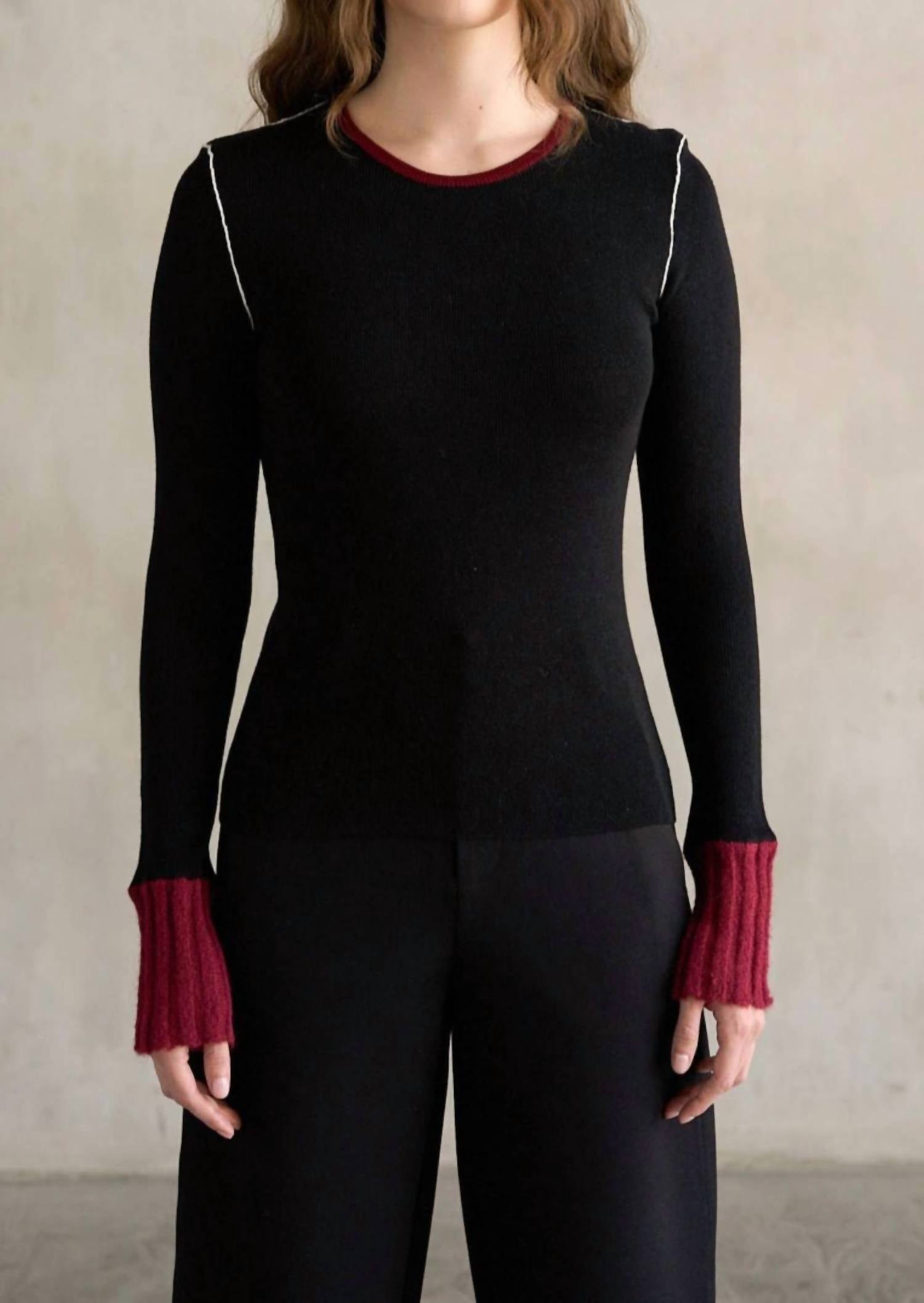 Elle Grey - Colorblock Long Sleeve Knit Sweater