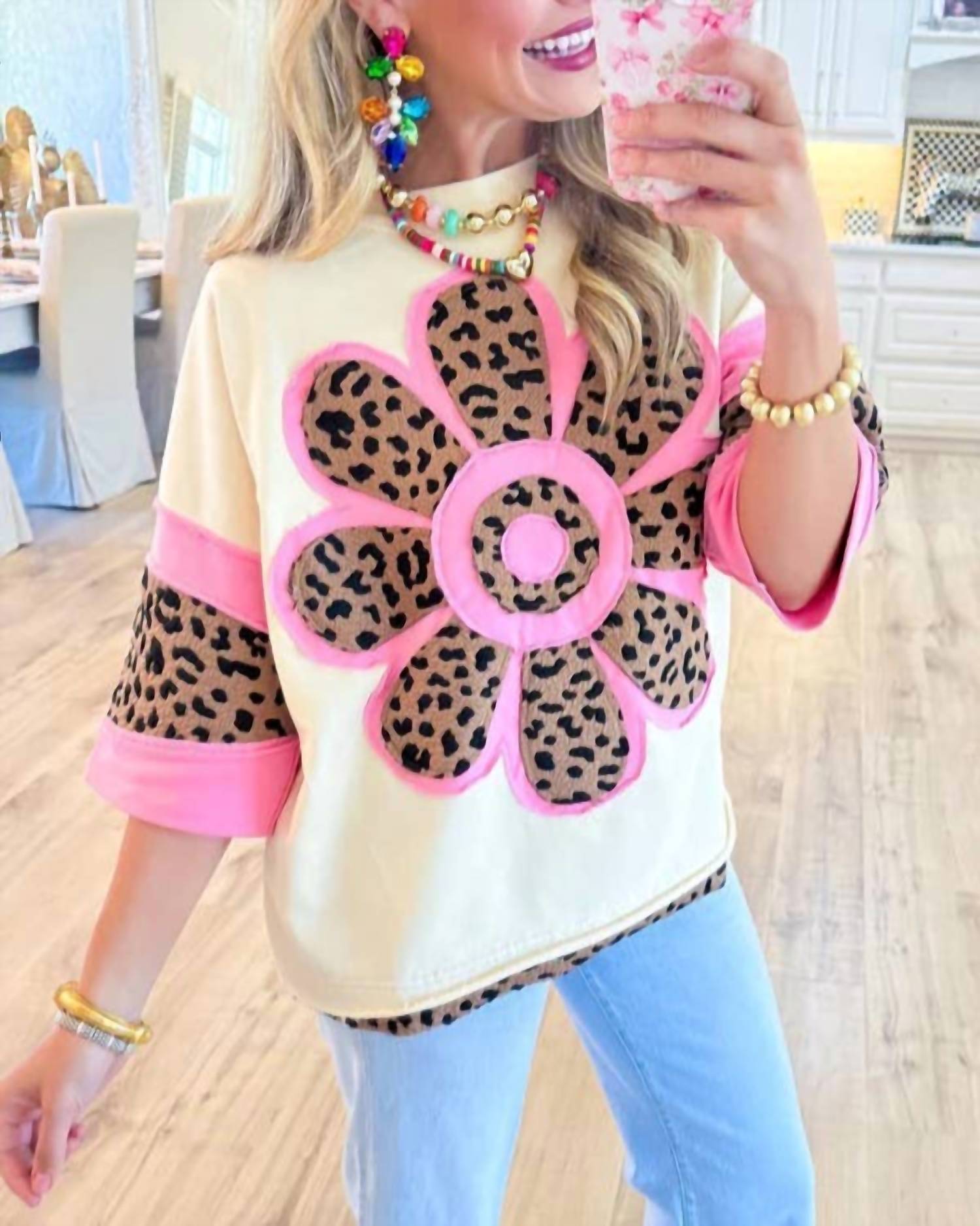 Rosa Clothing - Leopard Flower Patch Top