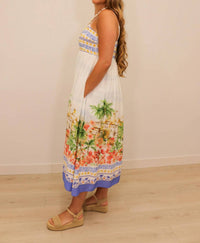 Skies Are Blue - Talli Tropical Scenic Print Sleeveless Midi Dress