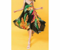 Flying Tomato - Tropical Print Hanky Hem Midi Dress