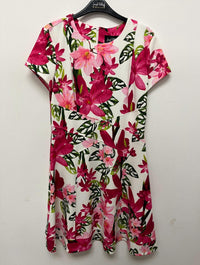 Joseph Ribkoff Women's Flower Print A Line Dress in hot pink green white - women's dress