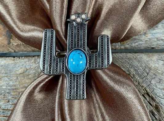 Rodeo Drive Conchos - Women's Antiqued Cactus Western Scarf Slide Or Tee Clip