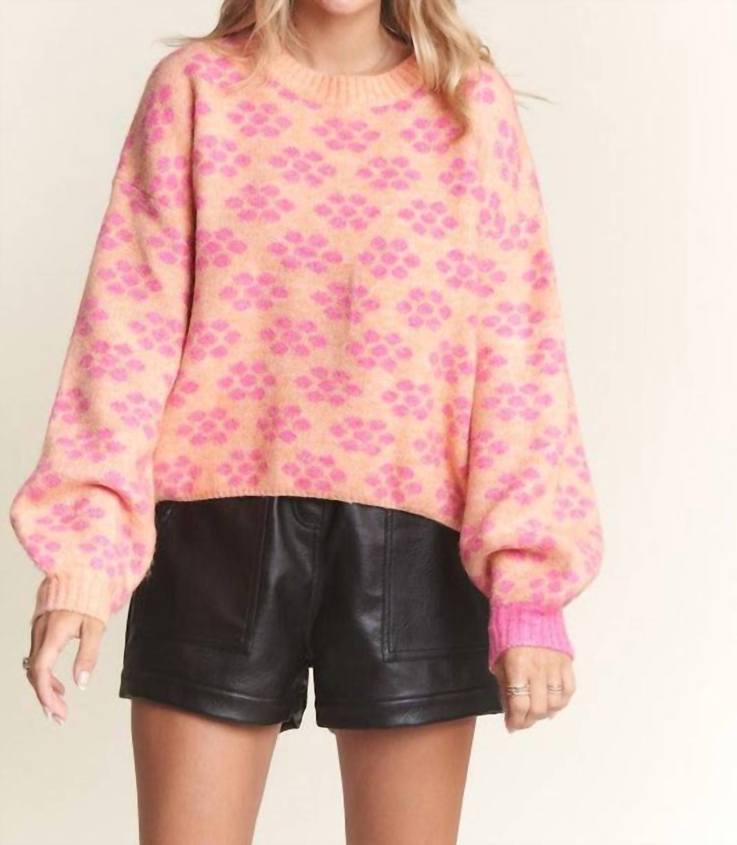 ADORA Floral Cutesy Cozy Knit Pullover Sweater in orange - women's sweater