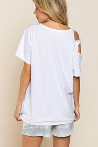POL Distressed Short Sleeve Cotton Top in white - women's t-shirt - alternate view