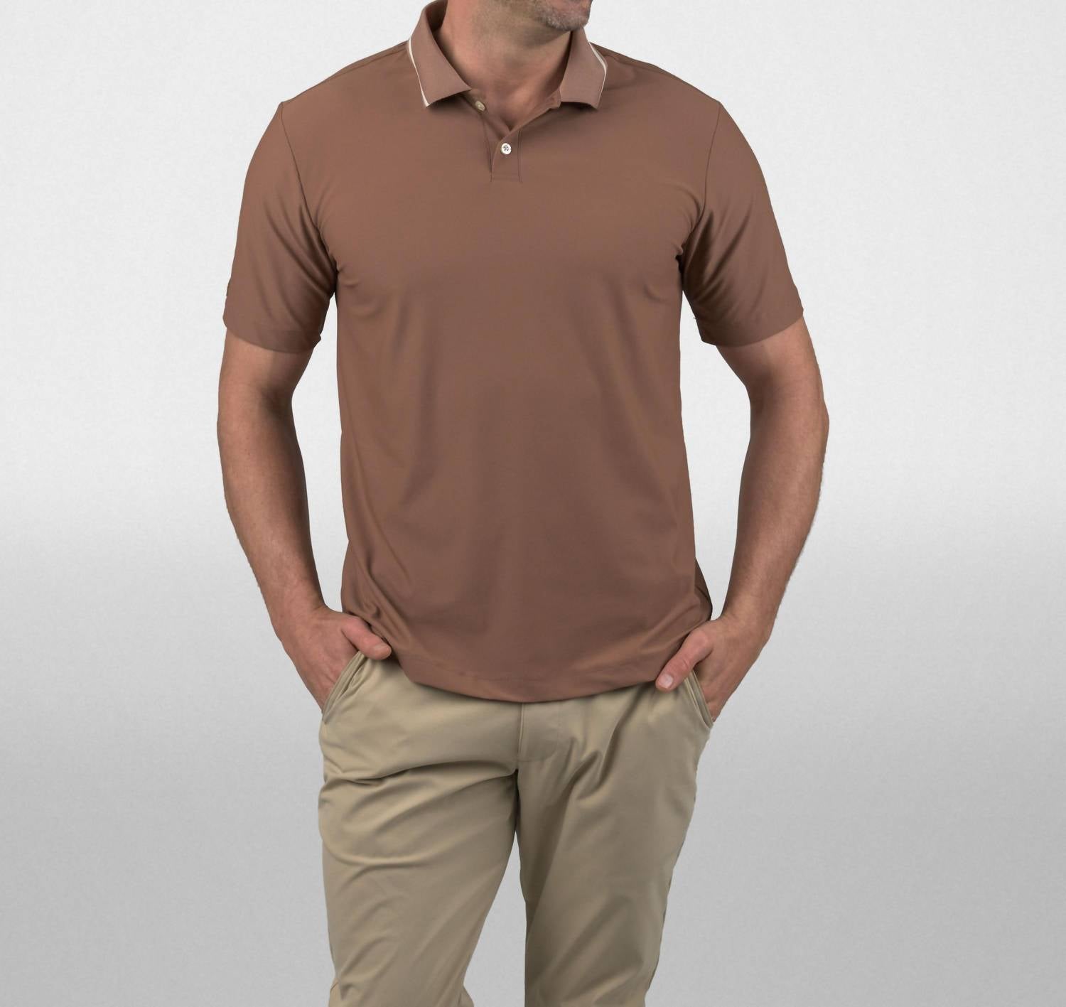 Good Good Golf Loam Short Sleeve Textured Polo in brown - men's shirt