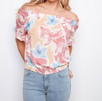 Charlie B - Printed Short Sleeve Off-shoulder Blouse