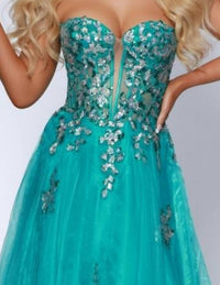 Johnathan Kayne Strapless Sequin Maxi Dress in jade - women's dress - detail view