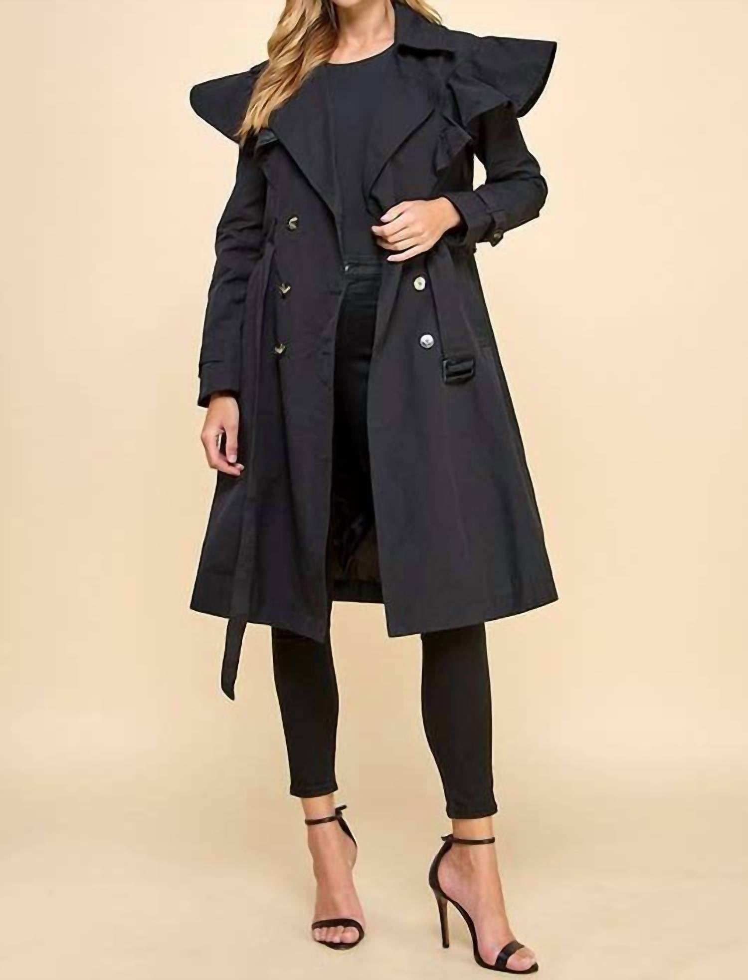 Tcec - Ruffle Shoulder Trench Coat