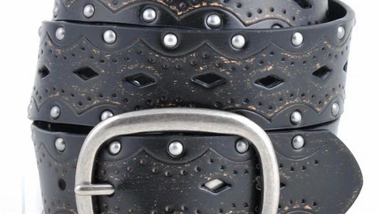 Anzell - Women's Vintage Embossed Studded Belt